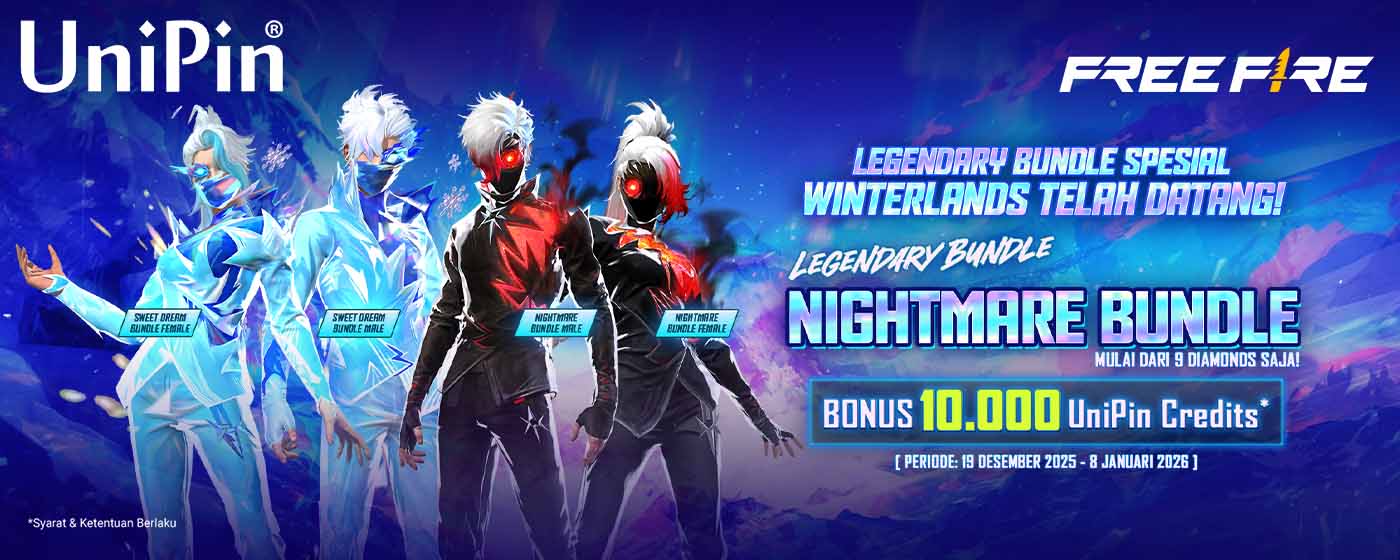 Nightmare Bundle Free Fire: Dapatkan Bonus 10.000 UniPin Credits & Ekspresikan Gaya Winterlands Kamu!